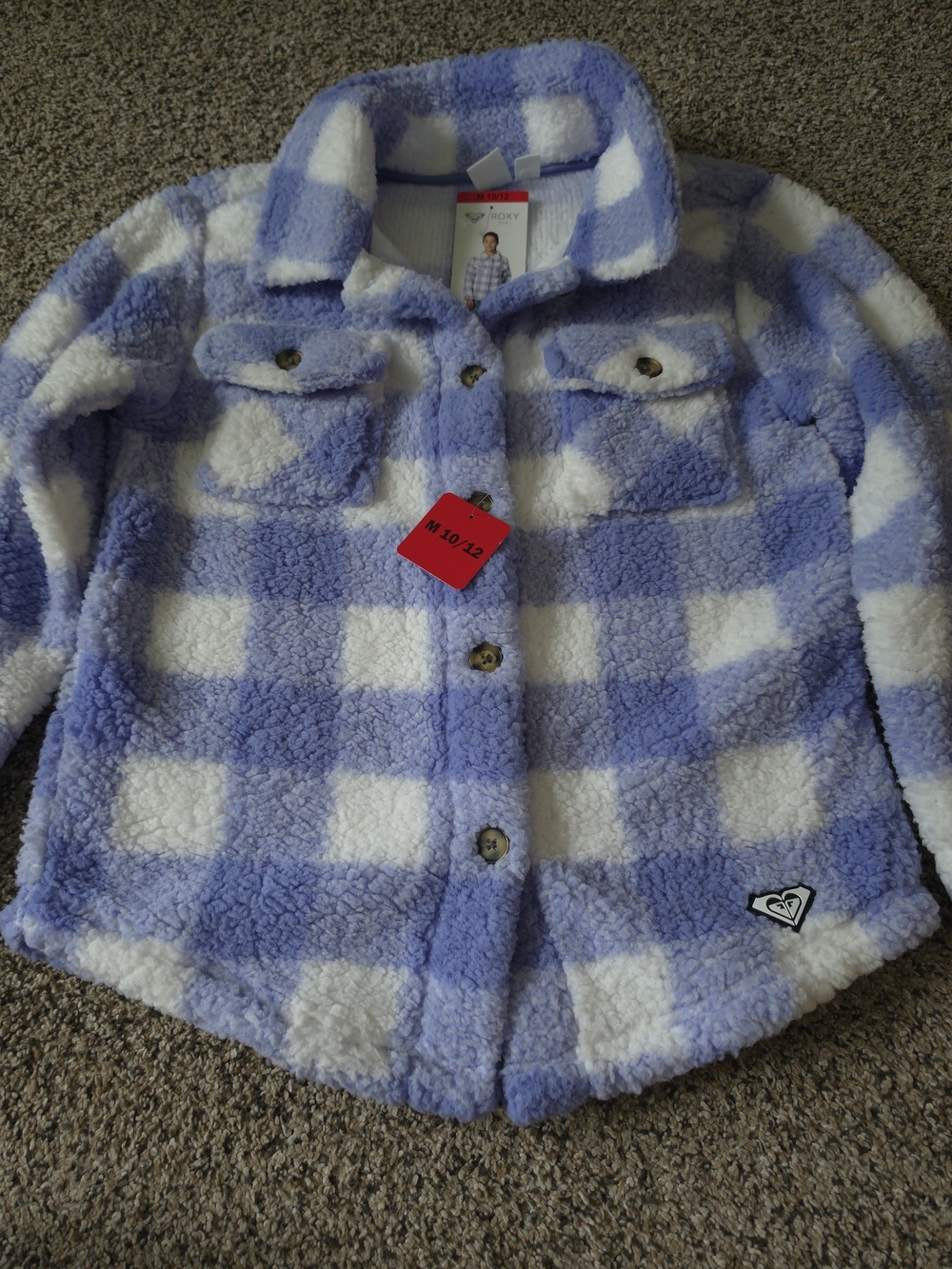 Roxy Girl Purple Plaid Sherpa Button Down Shacket Oversized Fleece YM (10-12)